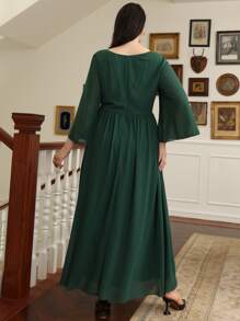 Đầm Plus Size Đề can Hoa Hấp dẫn - Màu xanh lá cây đậm - Xem 2