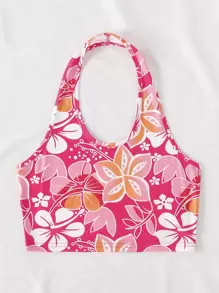 SHEIN Unity Floral Print Crop Halter Top - Multicolor - View 3