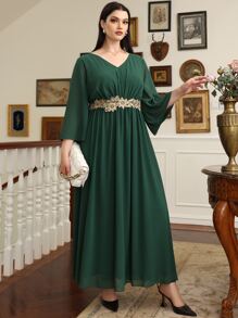 Đầm Plus Size Đề can Hoa Hấp dẫn - Màu xanh lá cây đậm - Xem 3