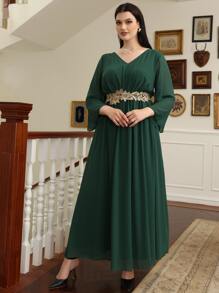 Đầm Plus Size Đề can Hoa Hấp dẫn - Màu xanh lá cây đậm - Xem 4