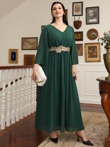 Đầm Plus Size Đề can Hoa Hấp dẫn - Màu xanh lá cây đậm - Xem 5