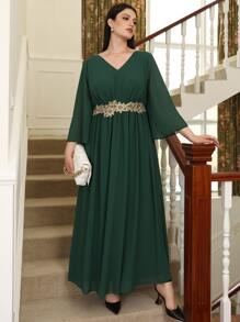 Đầm Plus Size Đề can Hoa Hấp dẫn - Màu xanh lá cây đậm - Xem 6