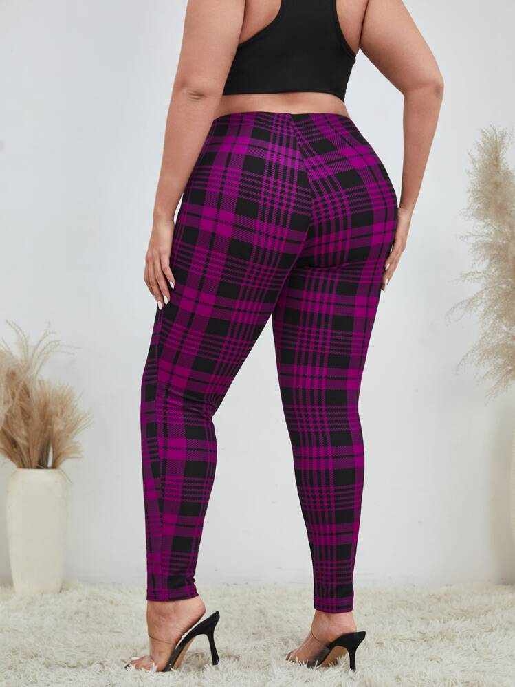 SHEIN Clasi Plus Plaid Print Leggings - Multicolor - View 2