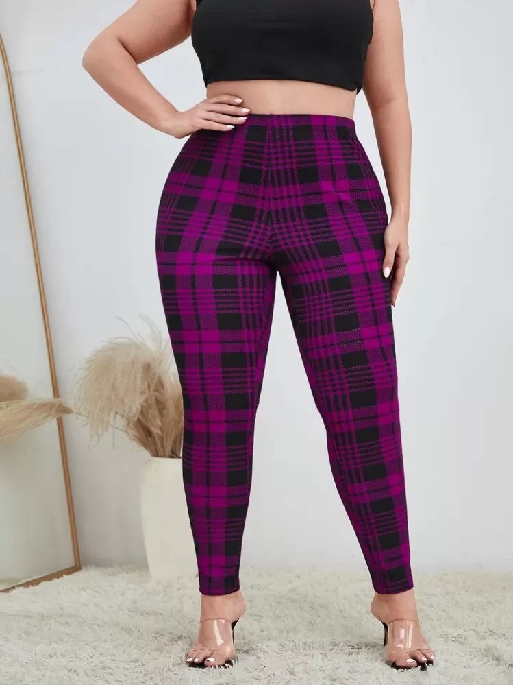 SHEIN Clasi Plus Plaid Print Leggings - Multicolor - View 4