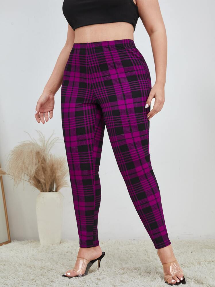 SHEIN Clasi Plus Plaid Print Leggings - Multicolor - View 5