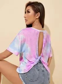 SHEIN EZwear Twist Back Tie Dye Tee - Multicolor - View 1