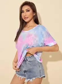 SHEIN EZwear Twist Back Tie Dye Tee - Multicolor - View 3