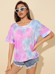 SHEIN EZwear Twist Back Tie Dye Tee - Multicolor - View 4