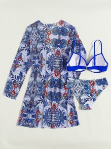 热带印花聚拢比基尼搭配和服夏季 - 彩色 - 查看 2