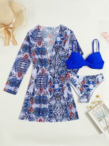 热带印花聚拢比基尼搭配和服夏季 - 彩色 - 查看 3