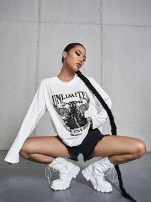 Áo thun nữ Đồ họa Lá thư Giải trí - trắng - Xem 1