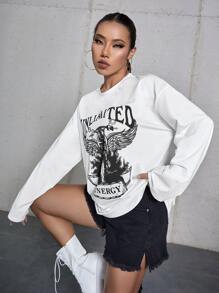 Áo thun nữ Đồ họa Lá thư Giải trí - trắng - Xem 5