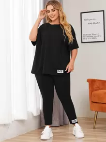 Mulvari Plus Letter Patched Tee & Leggings