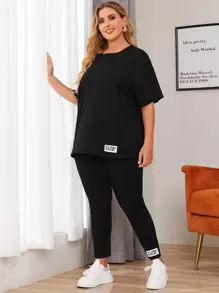 Mulvari Plus Letter Patched Tee & Leggings