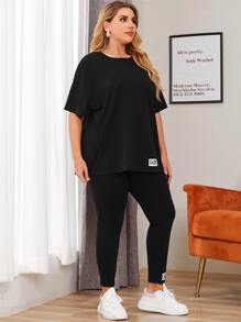Mulvari Plus Letter Patched Tee & Leggings