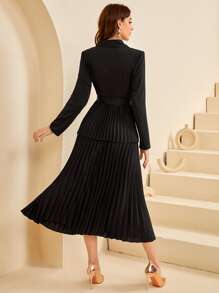 Modelyn Belted Pleated Hem 2 In 1 Blazer Dress
