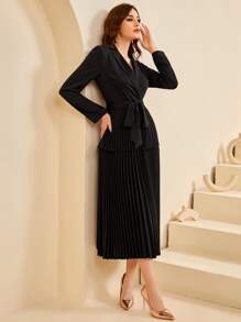 Modelyn Belted Pleated Hem 2 In 1 Blazer Dress