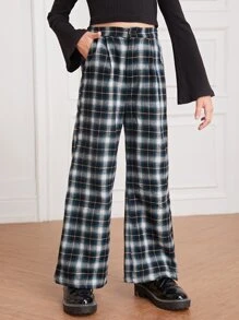 SHEIN Girls Plaid Wide Leg Trousers - Multicolor - View 1