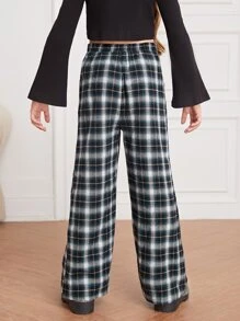 SHEIN Girls Plaid Wide Leg Trousers - Multicolor - View 2