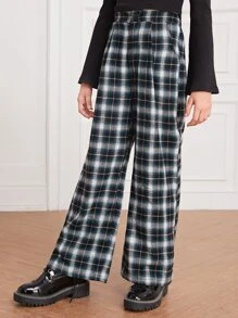 SHEIN Girls Plaid Wide Leg Trousers - Multicolor - View 3