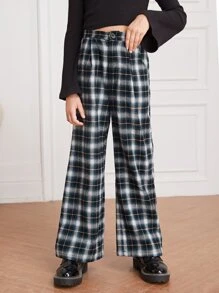SHEIN Girls Plaid Wide Leg Trousers - Multicolor - View 5