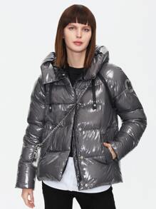 ZIAI Zip Up Removable Sleeve Padded Coat - Dark Grey - View 1