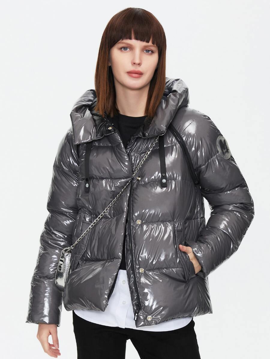 ZIAI Zip Up Removable Sleeve Padded Coat - Dark Grey - View 1