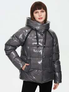 ZIAI Zip Up Removable Sleeve Padded Coat - Dark Grey - View 3