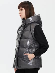 ZIAI Zip Up Removable Sleeve Padded Coat - Dark Grey - View 4