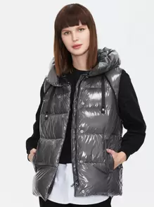 ZIAI Zip Up Removable Sleeve Padded Coat - Dark Grey - View 5
