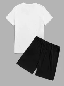 Manfinity Bộ hai mảnh Nam Dây kéo Thực vật Giải trí - Đen và trắng - Xem 2