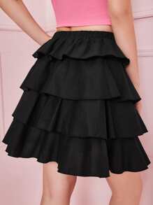 SHEIN MOD High Waist Layered Hem Skirt - Black - View 2