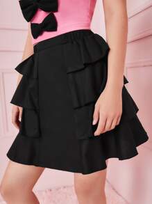 SHEIN MOD High Waist Layered Hem Skirt - Black - View 3