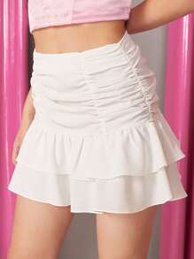 SHEIN High Waist Ruched Ruffle Hem Skirt