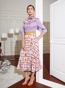 ANGELA Designer Ruffle Neck Bow Front Floral Dress - Multicolor - View 5