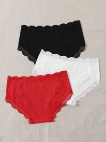 3pack Plus Scalloped Lace Trim Panty - Multicolor - View 2