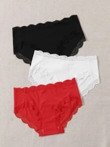 3pack Plus Scalloped Lace Trim Panty - Multicolor - View 4