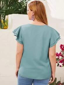 SHEIN Clasi 大碼鎖孔領多層飛袖上衣 - 青碧色 - 查看 2