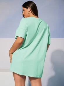 SHEIN EZwear Plus Butterfly & Letter Graphic Drop Shoulder Tee - Mint Green - View 2