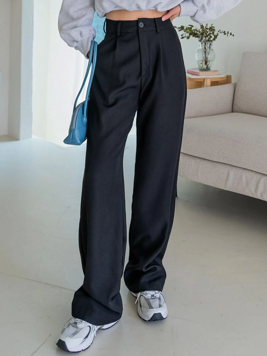 Livesso Casual Business Solid Straight Leg Pants,Women Dress Pants - Black - View 1