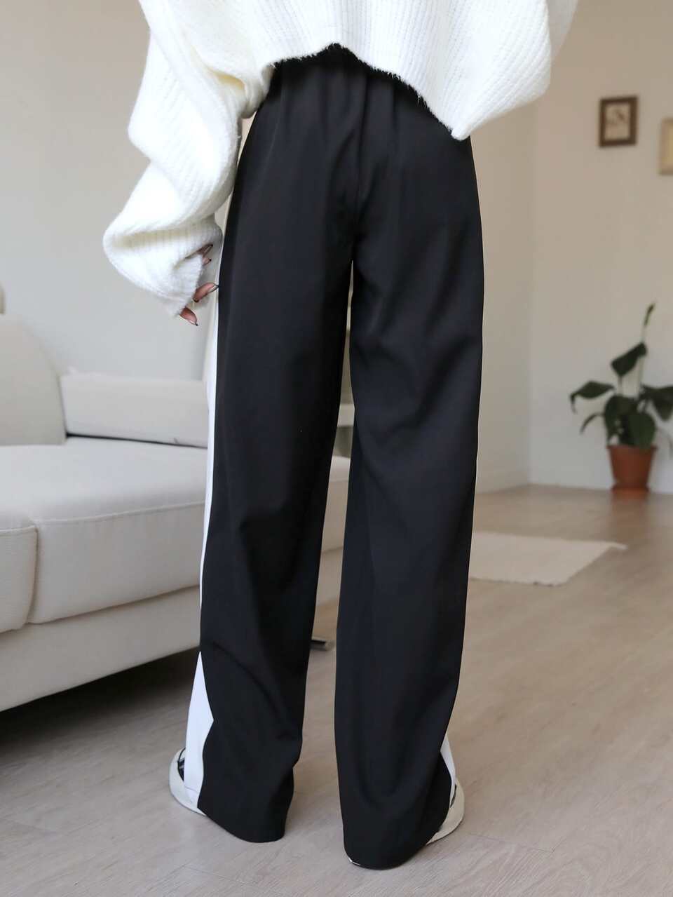 Drawstring Waist Contrast Side Seam Pants,Women Joggers