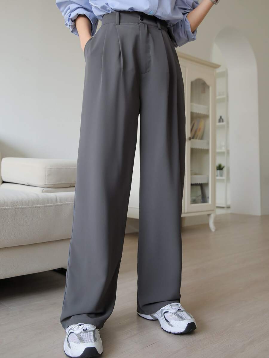 DAZY Pantalon plissé avec poches en biais, pantalon habillé pour femme