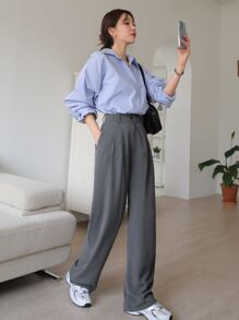 DAZY Pantalon plissé avec poches en biais, pantalon habillé pour femme