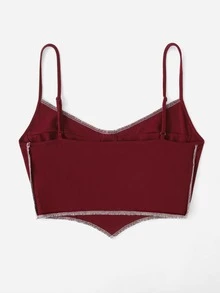 SHEIN Coolane Contrast Stitch Asymmetrical Hem Cami Top - Burgundy - View 2