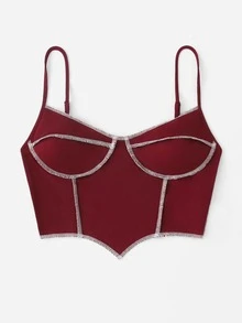 SHEIN Coolane Contrast Stitch Asymmetrical Hem Cami Top - Burgundy - View 3