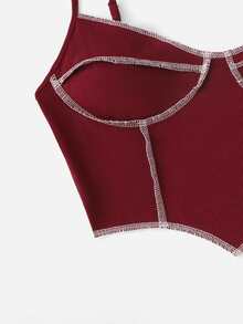 SHEIN Coolane Contrast Stitch Asymmetrical Hem Cami Top - Burgundy - View 5