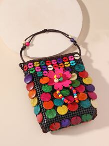 Handmade Boho Style Beaded Decor Crossbody Bag