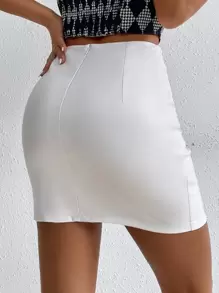 SHEIN Essnce Solid PU Leather Bodycon Skirt - White - View 2