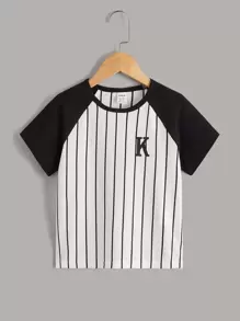 SHEIN Toddler Boy Stripe Contrast Color Print Raglan Sleeve T-Shirt