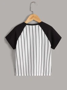 SHEIN Toddler Boy Stripe Contrast Color Print Raglan Sleeve T-Shirt
